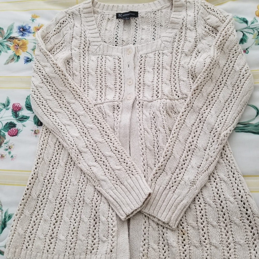 NWT I.N.C Beige Long-sleeve Cardigan Sweater